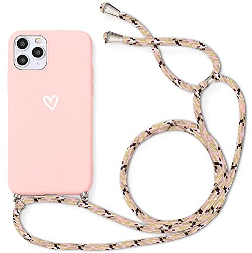 Yoedge - Carcasa con cordón para Apple iPhone 13 Pro, TPU Flexible de Silicona Mate con Cadena Ajustable para iPhone 13pro (6,1 Pulgadas), Color Rosa