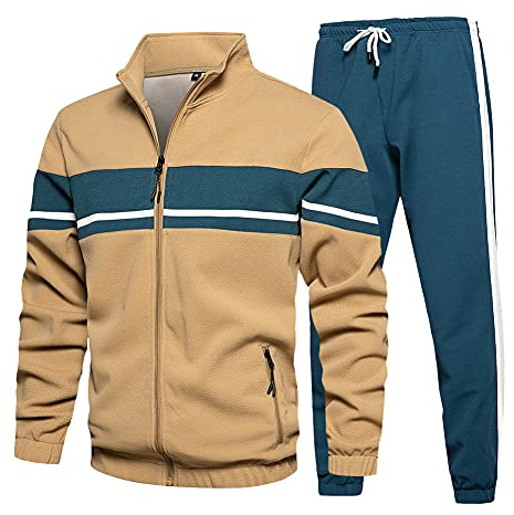 MANLUODANNI Men's Tracksuit Sets Bottom Full Zip Jogging Gym Sweat Suit with Zipper Pockets 75Khaki M