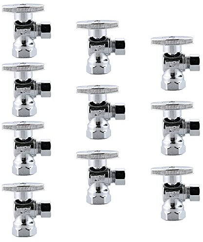 (10-Pack) Cyrret Angle Stop Shut off Valve 1/4 Quarter Turn 1/2-Inch FIP Inlet X 3/8-Inch OD Outlet, No Lead Brass Chromed, CUPC NSF AB1953 Approved