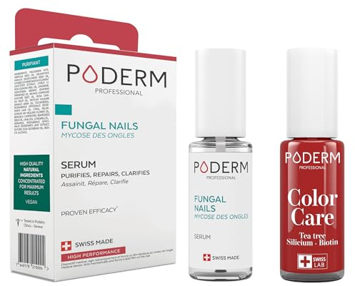 PODERM - 2 PRODUCTOS | MICOSIS DE LA UÑA TRATAMIENTO 2en1 | Esmalte de uñas Rojo Allure | BIO | TRATA Y DA COLOR | Tratamiento profesional Pies/Manos | Fácil y rápido | Fabricado en Suiza