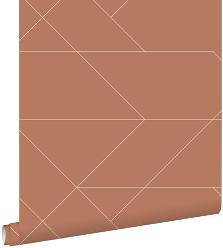 papier peint lignes graphiques terracotta 53 cm x 10.05 m - ESTAhome