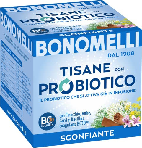 Bonomelli Tisana Probiotica Sgonfiante, Confezione da 10 Filtri, con Finocchio, Anice e Carvi, Integratore Alimentare, Favorisce la Regolare Motilità Gastrointestinale (20g)