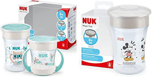 NUK Magic Cup & Mini Magic Cup Trinklernbecher, Duo-Set | ab 6 Monaten | auslaufsicher und BPA-frei | 160 ml & 230 ml | mint & Magic Cup Trinklernbecher | 8+ Monate | 230 ml | grau