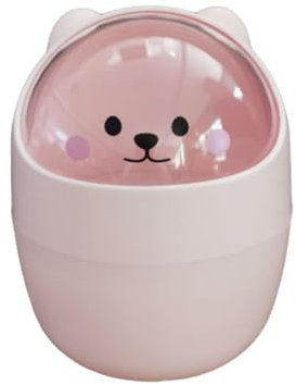 Simpatico mini cestino da scrivania, cestino per la carta straccia a forma di animale di gatto dei cartoni animati con coperchio basculante Mini pattumiera da appoggio Piccolo bidone della(Rosa)