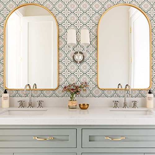 Alwayspon 24PcsX20cm/8inch White Green Tile Sticker, Self Adhesive Stick on Tiles Transfer Sticker for Bathroom Kitchen, Splashback for Cooker, Peel and Stick Adhesive Vinyl Wall Tiles Sticker