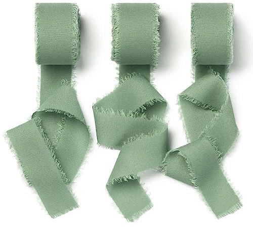 AOKSUNOVA Schleifenband Eukalyptus Grün 2,5cm x 18,9m Geschenkband Hochzeit Chiffonband Stoffband