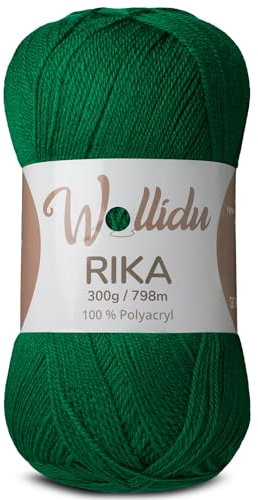 Wollidu Rika Garn zum Häkeln und Stricken 300g / 798m Strickgarn 100% Polyacryl Häkelgarn Gras Grün