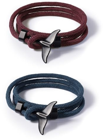 FINEASY 2pcs Armband Herren Einstellbar,Männer und Damen Surfen Wal Fischschwanz Armband Handgemacht,Geschenke für Männer Freundschaftsarmband,Partnerarmbänder Jahrestag Geschenk