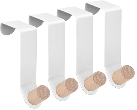 PEAKTOP Türhaken weiß, 4 Stück Metallhaken zum Aufhängen von Kleidung, über Schrank, Schublade, wendbare Haken für Schlafzimmer, Badezimmer, Küche, Kleiderschrank