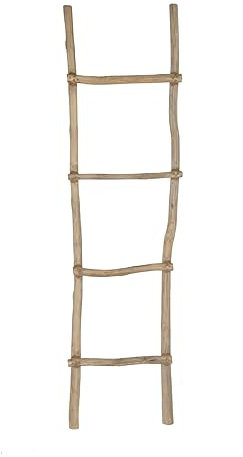 Spetebo Conduttore decorativo in legno di teak naturale, 150 x 40 cm, scala in legno, decorazione da parete