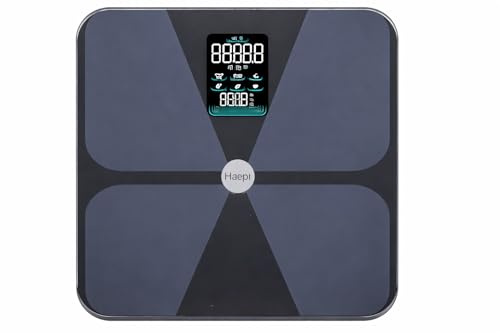 Haepi - Pèse-Personne Connecté Bluetooth - Analyse 15 Données (BMI, Graisse, Os, Muscle, Eau) - Garantie 15 Ans - Noir - Verre - Digital - 180 kg - Impédancemètre Connecté