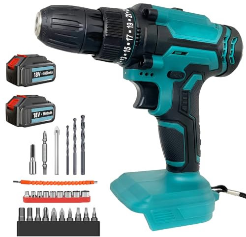 Cordless Drill Driver 21V, Cordless Hammer Drill with 2 Batteries 3000mAh, 25+1 Torque, 450N.m Max, 26PCS Bits, 2 Speed, LED Light for Home, Garden DIY Project