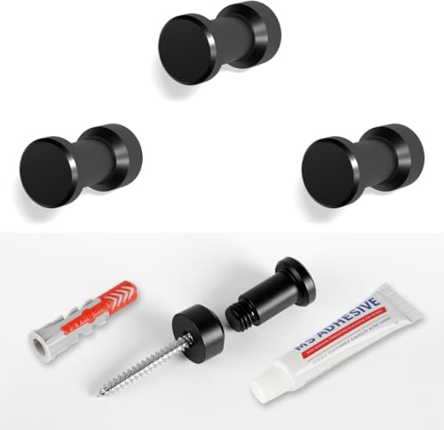 HAUSIST Edelstahl Handtuchhaken, Wandhaken, Kleiderhaken, 3 Stück | hne Bohren oder Schraubmontage, Selbstklebend, Wandmontage Garderobenhaken, Modern, Schwarz, für Bad, Schlafzimmer, Küche