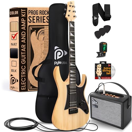 Pyle Prog Rock EG Series - Chitarra elettrica con kit amplificatore, 39 pollici, full size con due pickup Humbucker, manico basso profilo e corpo in paulonia massiccio, kit di accessori premium
