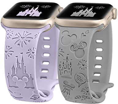 BEEXI 2 Pack Cartoon Engraved Breathable Strap Compatible with Apple Watch | Soft silicone sport breathable strap s fit 42/44/45/46/49mm, straps for iWatch Series 11 10 9 8 7 6 5 4 3, SE and Ultra