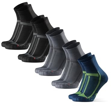 DANISH ENDURANCE Calcetines de Running Unisex, Antideslizantes, Calcetines Antiampollas para Hombre y Mujer, 3 y 5 Pack, Multicolor (2x Nero/Gris,2x Gris/Negro, 1x Azul/Amarillo), 43-47