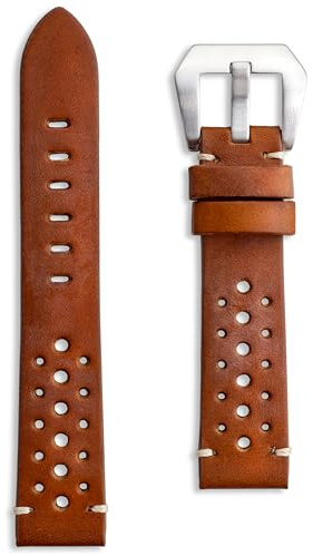 Buckle & Stitch Rallye-Lederarmband, handgefertigt, perforiert, Racing-Stil, Schwarz, Dunkelbraun, Marineblau, 20 mm, 22 mm, 24 mm, Federstege und Werkzeug im Lieferumfang enthalten, Ersatzband