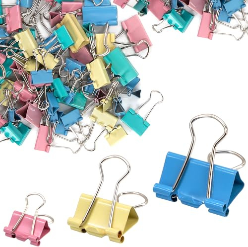 72 Stück Farbige Foldback Klammern, 3 Sizes Papierklammern Binder Clips Metall Foldback Klemmen Farbige Schreibwaren Datei Geld Papier Klemmen Farbige Metall Binder Clips für Schule (15mm/19mm/25mm)
