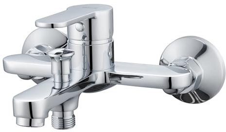 Ulytid Rubinetto Vasca da Bagno, Miscelatore Vasca da Bagno, Miscelatore Esterno per Vasca in Ottone, Miscelatore Monocomando per Doccia con 2 Bocc,Uscita Inferiore Universale da G1/2, Cromo