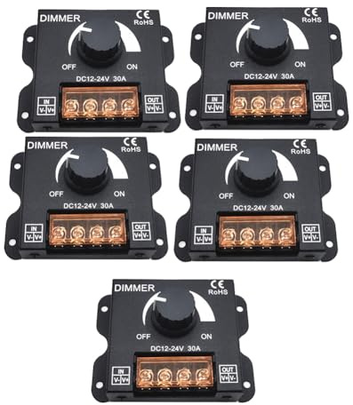 Qarmijaer 5PCS DC 12V 24V LED Dimmer Switch 30A Voltage Regulator Adjustable Controller for LED Strip Light Dimming Dimmers Replacement Spare Parts Accessories