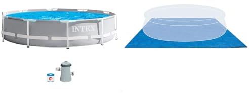 Intex 26702NP - Piscina Desmontable Redonda Prism Frame intex 305x76 cm con depuradora & 28048 - Tapiz 472 cm para Piscinas de: 244, 305, 366 y 457 cm, Color Azul