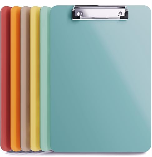 Clipboards – Set of 6 Plastic Clip Boards 8.5x11 Bulk | Colored Acrylic Clipboards for Classroom, Boho Classroom Decor, Teacher Supplies | Cute Clip Board for Kids, Office, Coaching, Medical, School