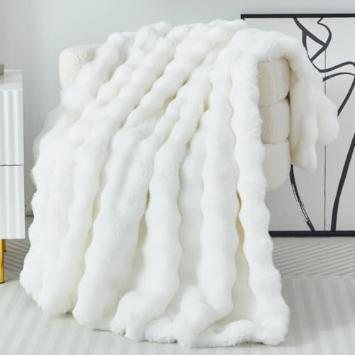 Couverture douillette en peluche douce - Épaisse - 1000 g/m² - En flanelle - Chaude - Polyvalente - Pour lit, canapé, chambre à coucher, bureau - Blanc - 160 x 200 cm