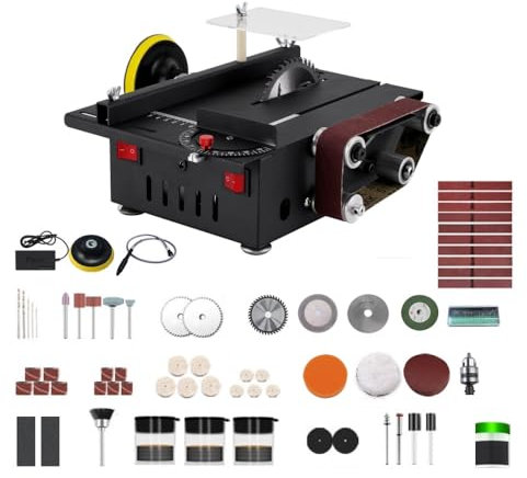 Mini sega da tavolo Kit levigatrice a nastro 2 in 1 in miniatura portatile multifunzionale 30 mm di profondità rettificatrice da tavolo fai da te (200 W)