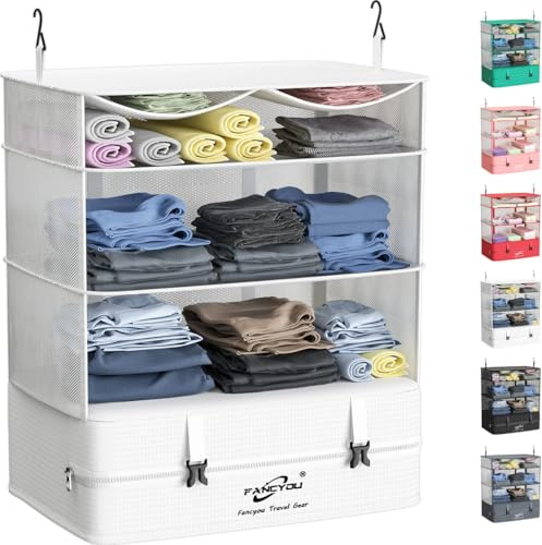 Fancyou Hängande kuber för väskorganisatör, förbättrad bärbar nylonduk garderob 44 x 30 x 65 cm, enstegs komprimering och uppackning förpackning (vit)