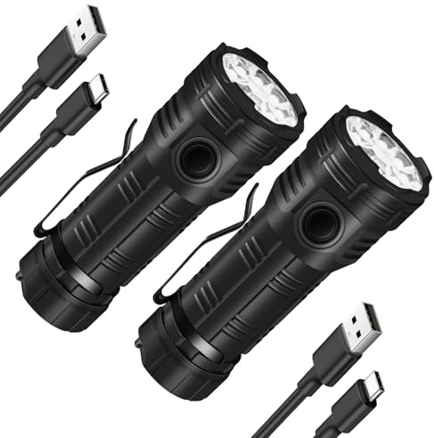 Linterna LED extremadamente brillante, recargable, 50.0000 lúmenes, 8 modos de iluminación, 8 LED IPX68 resistente al agua, linterna táctica con batería de 5000 mAh, para emergencias al aire libre