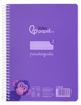 Liderpapel Notizbuch mit Spiralbindung, DIN A5, Kunststoffeinband, 80 h, 90 g, liniert, 3 mm mit Rand, violett, Einheit: