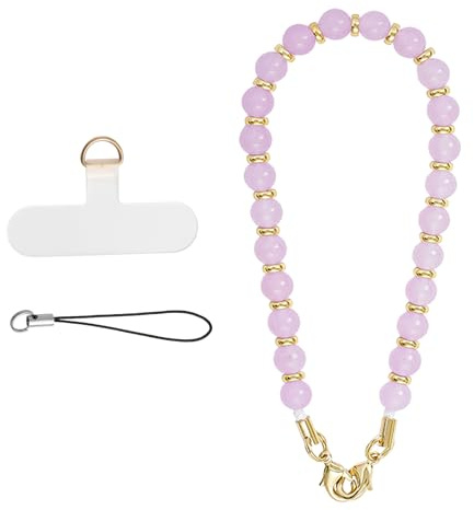 Handykette Perlen Handschlaufe Handgelenk Handy Anhänger Rosa Violett | 30,5 cm Perlenkette mit Patch, kompatibel mit Hartschalen-Handyhüllen, als Handy Charm oder Schlüsselband