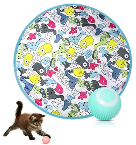 Interactive Cat Toys, 2024 Neuest 2 in 1 Simuliertes Interaktives Jagdkatzenspielzeug, Katzen Spielmatte Guitar Cat Toy Trainingsmatte Spielteppich Katze für Stimuliert Den Jagdinstinkt (Blau, +Ball)