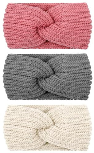 3 Stück Stirnband Damen Winter, Gestrickte Stirnband Frauen Stirnbänder Verdicken Haarband Ohrenwärmer Elastische Damen Häkelarbeit Stir