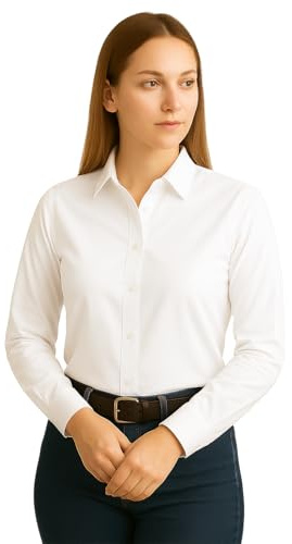 L S U Ladies White Long Sleeve Shirt Office Wear Casual Wear Shirt Wrinkle-Free Easy Care (UK, Numeric, 34, Regular, Regular, White)