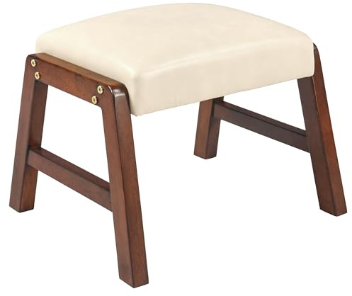 MIAUWUUFHOME Fußhocker Ottomane, Sitzhocker Moderne Akzent Schritt Hocker Sitz mit Massivholz Beine, Ottomane Fußstütze für Couch, Wohnzimmer, Schlafzimmer, Eingang und Büro, PU Beige JTP2ADBG
