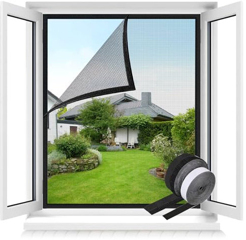 MLEJU Fliegengitter Fenster mit Innovativer klettband, 100x100cm Fiberglas Insektenschutz fenster, Fliegengitter mit Klettband ohne Bohren, Fliegennetz & Mückennetz für Fenster - schwarz