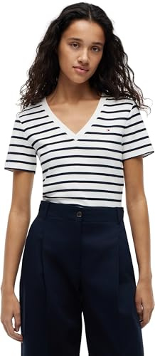 Tommy Hilfiger Camiseta de Manga Corta Mujer New Slim Cody V-Neck Cuello de Pico