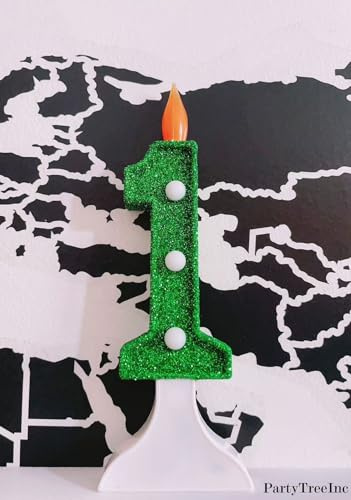 Gorgeous Shiny LED Birthday Candle Number, Birthday Party Decor for Any Age, Birthday Decorations, Birthday Cake Topper (GlitterGreen #1)