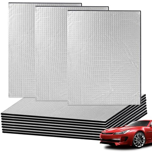Trendecor Lot de 12 tapis d'isolation acoustique pour voiture, 40 x 25 cm, tapis d'isolation acoustique, autocollant, 5 mm, pour isolation acoustique, ignifuge, résistant à l'humidité, étanche