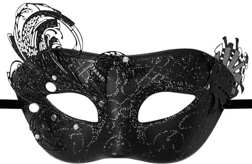 Cupimatch Masque Carnaval Vénitien Plastique: Masques Femme Demi-visage Métal Vénitiens Élégant Simple avec Strass et Perles pour Déguisement Bal de Maquillage Mascarade - Cadeau Femme