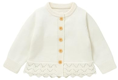 Hadetoto Baby Girls Cardigan Knit Long Sleeve Button Closure Warm Lace Sweater Coats Knitted Clothes (UK, Age, 0 Months, 3 Months, Cream)