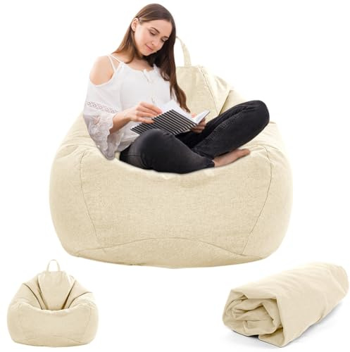 Gohytal Puf para niños y adultos, 100 x 120 cm, puf grande para videojuegos, tamaño XL, sin relleno, para interior y exterior, decoración de salón, color beige