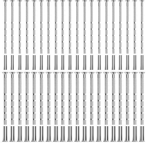 Door Handle Screw 40 Sets, M3, M4 Nickel-Plated Connecting Screws and Bolt Fixings, Universal for Door Handles, Knobs, Locks, Escutcheons, Cabinets and Drawers