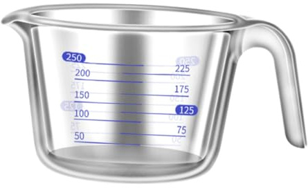 jojofuny Vaso Medidor de Vidrio Resistente al Calor 250Ml con Escala Graduada para Leche y Repostería Recipiente Doméstico Transparente para Cocina y Horneado