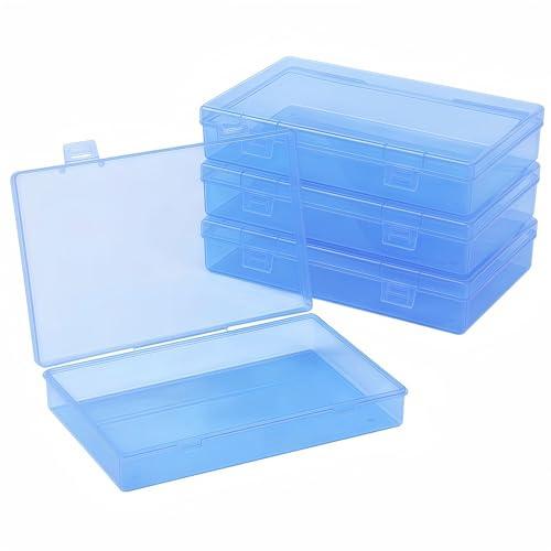 Forever bene Set de 4 Cajas de Almacenamiento de Plástico (18 x 11 x 3 cm) - Cajas Organizadoras Medianas para Minerales, Fotos 10x15, Joyas y Manualidades, Contenedor Rectangular (Azul)