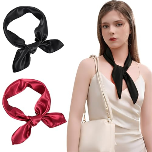 EJRUP Seidentuch Nachahmung Damen Seide Leicht Seidenschal Bandana Halstuch Kopftuch Elegante Schal Tuch Geschenk, Seidig Weich Für Alle Jahreszeiten, Für Frauen, Schwarz, Dunkelrot