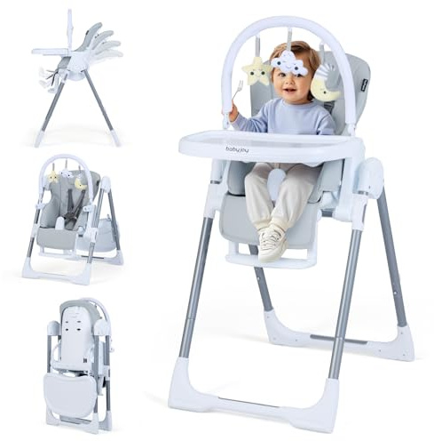 COSTWAY Hochstuhl Baby klappbar, Kinderhochstuhl höhenverstellbar mit Liegefunktion & verstellbarer Rückenlehne, Babystuhl mit Spielbügel & Rollen, Babyhochstuhl für Kinder ab 6 Monaten (Hellgrau)