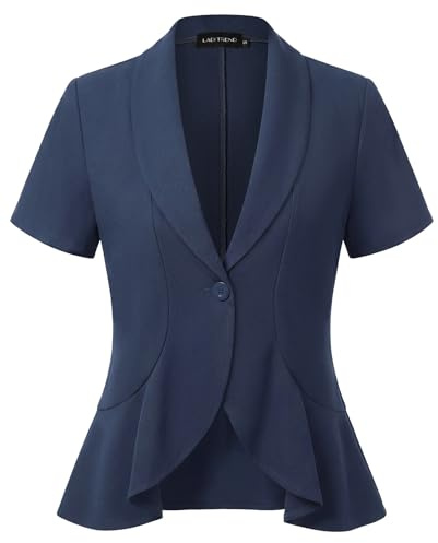 Kyzoeyou Blazer da donna a maniche corte, misto cotone e lino, elegante, giacca con un bottone, per lavoro, ufficio, casual, top, XL