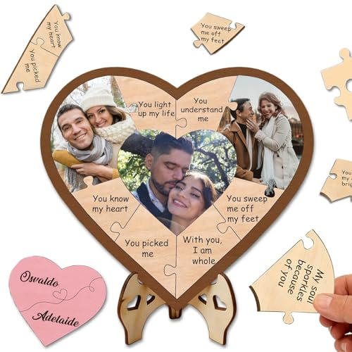 Personalisiertes Herz-Puzzle – Individuelles Holzpuzzle mit Foto und Gravur, Einzigartiges Jahrestag (Herzförmiges Puzzle aus Holz)